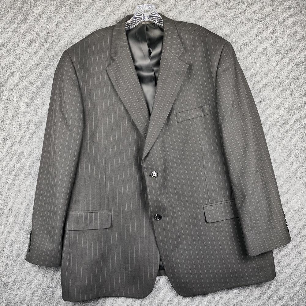 Haggar Blazer Mens 50R Gray Pinstripe Suit Jacket Notch Lapel Lined Regular Fit